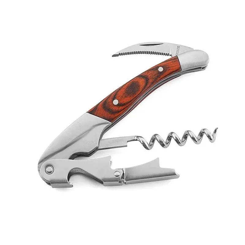 Wine Corkscrew Multifunction Wooden Handle Stainless Steel Red Wine Bottle Opener Kitchen Accessories Cork Remover Beer Opener