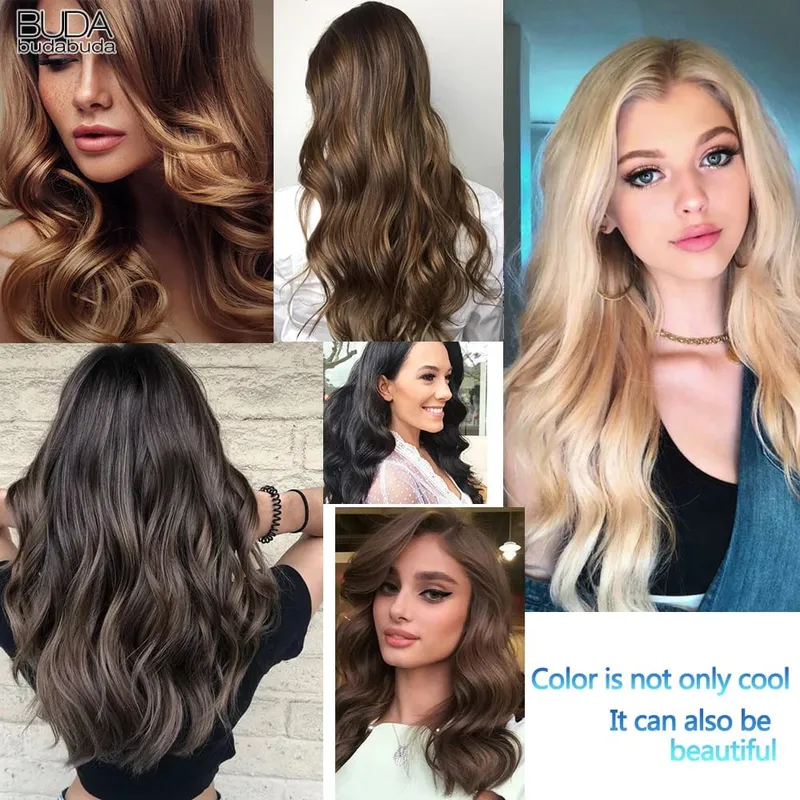 22Inch Curly 16 Clips in Hair Extension Ombre Blue Gray Synthetic Fake Hairpieces Highlight Heat Resistent Fiber For White Women