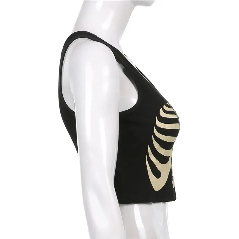 Summer Fashion Skull Y2K Gothic Tank Top E Girl Cropped T Shirts Women Casual Harajuku Skinny Alt Aesthetic Crop Tops Streetwear