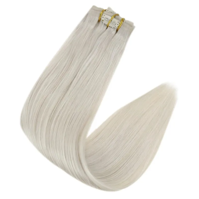 Clip invisibile senza cuciture nelle estensioni dei capelli umani Full Shine 8 pezzi 120 g Colore biondo Remy Balayage — image 16