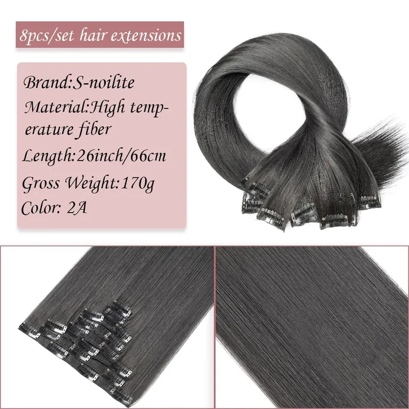 S-noilite Synthetic Clip In Hair Extensions Long Straight Clip In 8pcs/set Hairpieces 26inch Pure Color Pale Blonde Clip In Hair
