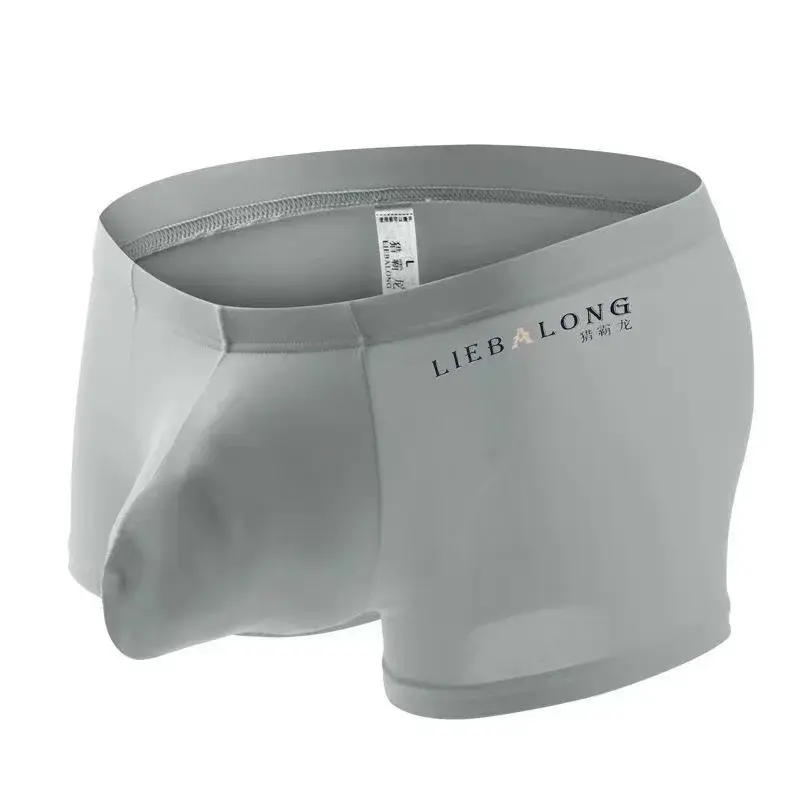 Sexy roupa interior masculina boxers de seda gelo sexi para meninos homem u convexo grande saco respirável protuberância shorts náilon verão pounch calcinha conjunto