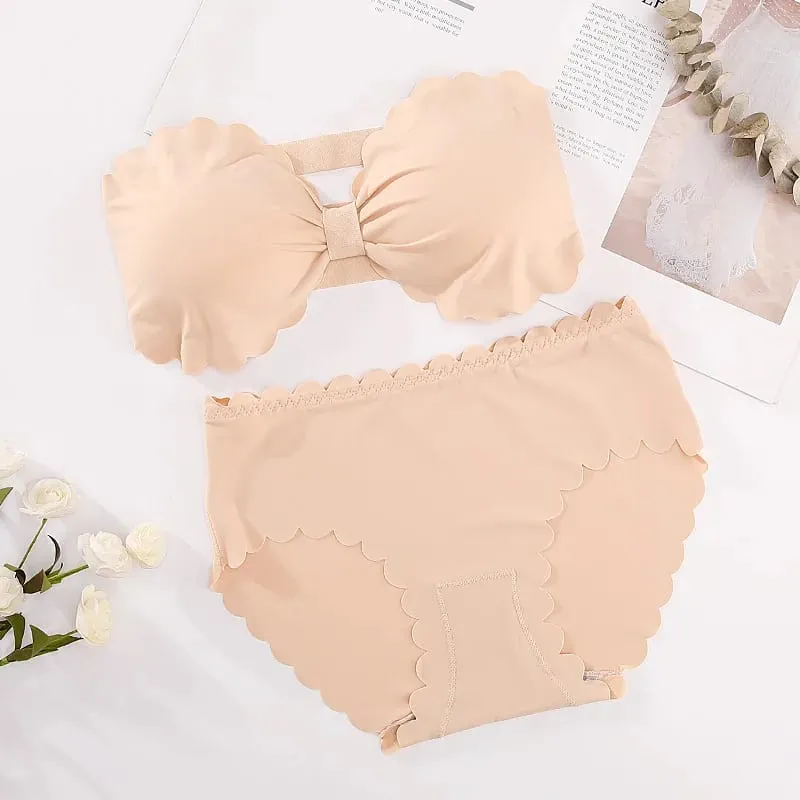 Women Seamless Bra And Panties Set Wire Free Bra Top Push Up Bralette Briefs Japanese Underwear Set Female Sexy Lingerie