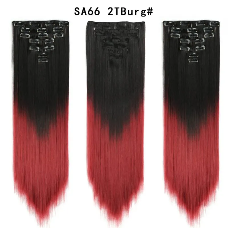 22Inch Synthetic Long Straight Clip In Hair Extensions 16 Clips For Women Fake False Hair Pieces Ombre Black Blonde Styling Hair