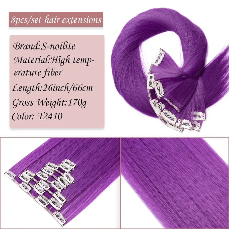 S-noilite Synthetic Clip In Hair Extensions Long Straight Clip In 8pcs/set Hairpieces 26inch Pure Color Pale Blonde Clip In Hair