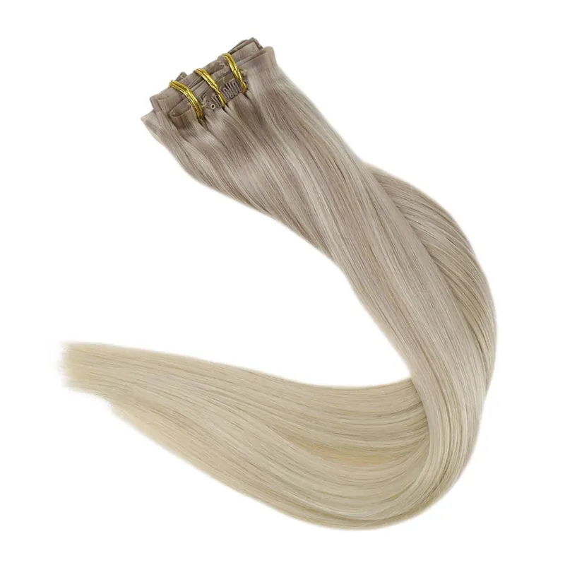 Clip invisibile senza cuciture nelle estensioni dei capelli umani Full Shine 8 pezzi 120 g Colore biondo Remy Balayage — image 10