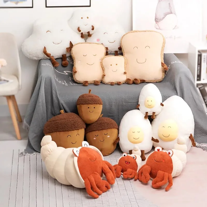 Cute Cloud Plush Pillow Stuffed Soft Creative Family Bread Poached Egg Chestnut Hermit Crab Toy Car Pillow Home Decor Kids Toys — image 8