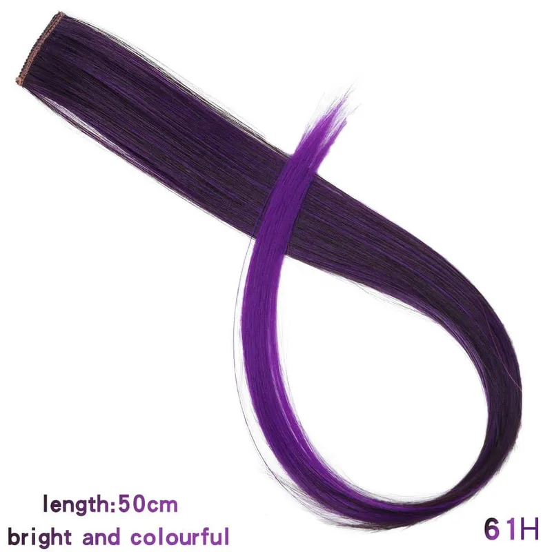 22 Inch Synthetic Colored Highlight Hair Extensions Rainbow Long Straight Hairpieces for Women Kids Girls Purple Pink Blue