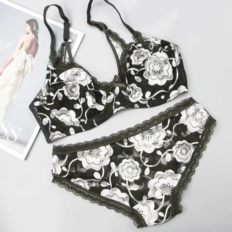 34/75 36/80 38/85 40/90 42/95 ABCDE Cup Conjuntos de sutiã oco rendas sexy mulheres ultrafinas lingerie feminina