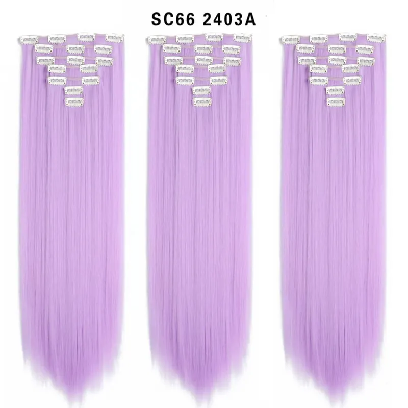 22Inch Synthetic Long Straight Clip In Hair Extensions 16 Clips For Women Fake False Hair Pieces Ombre Black Blonde Styling Hair