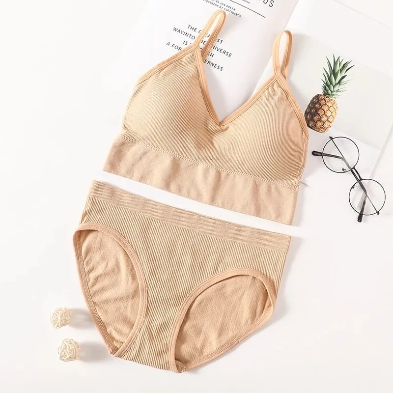 Women Bra Panties Set Seamless Bra Cropped Bralette Crop Top Low Back Brassieres Sexy Lingerie Push Up Bra Sexy Underwear Set
