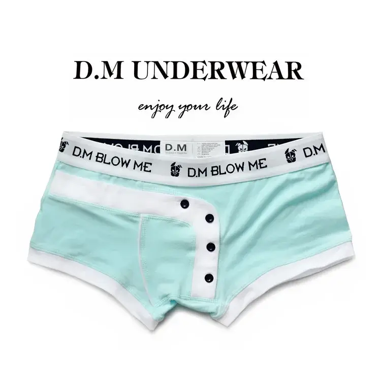 Men's Pink Underwear Low Waist Sexy Men's Button Boxers Solid Color Matching Personality Sports Cotton Boyshort