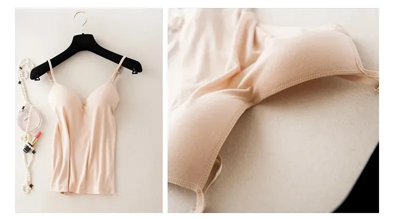 2024 Retro Vintage Basic&Casual Contracted wind Women Padded Bra Spaghetti Strap V Neck Vest Cami Tank Tops Shirt Blouse