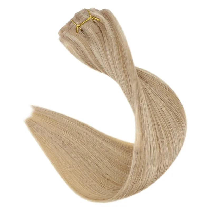 Clip invisibile senza cuciture nelle estensioni dei capelli umani Full Shine 8 pezzi 120 g Colore biondo Remy Balayage — image 15