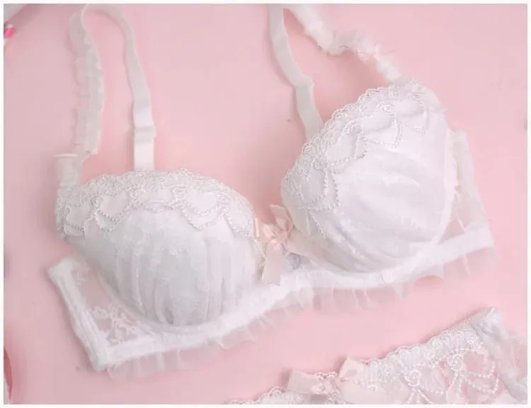 Girls water soluble lace thin section lingerie comfortable gather bra set ladies solid color underwear cute and sexy bralette — image 6