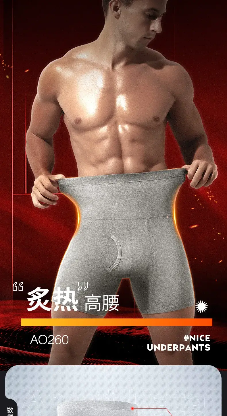 Men Underwear Cotton Boxers Shorts Tummy Control High Waist Panties Man Solid Breathable Pouch Underpants Male Cueca Calzoncillo — image 7