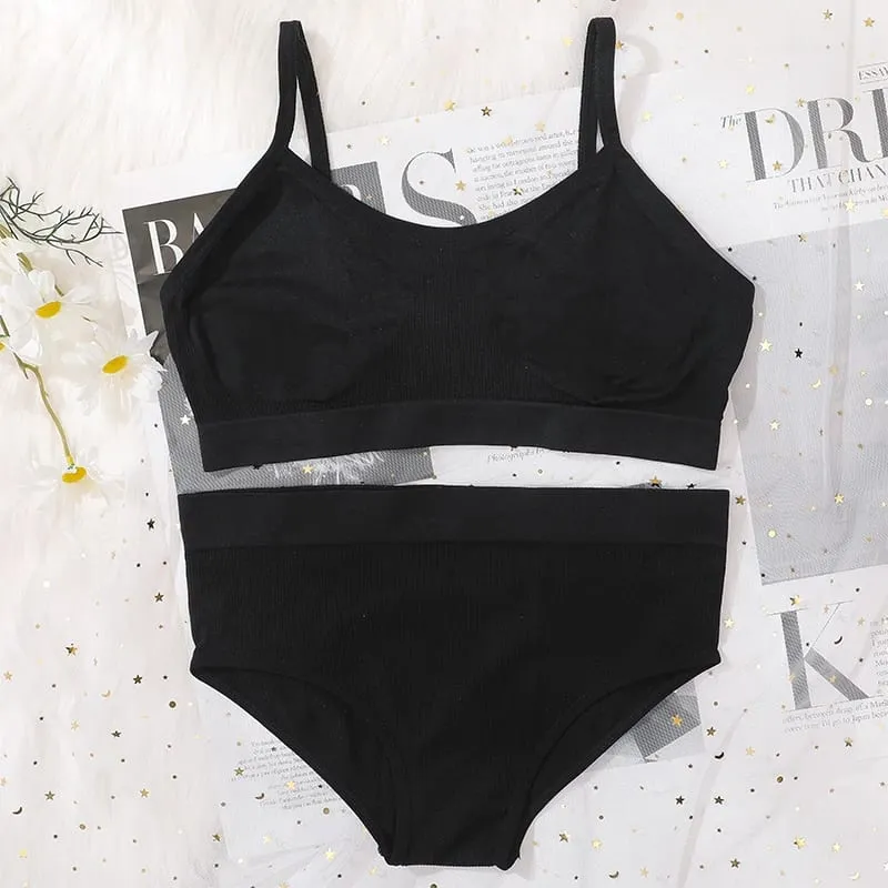 Women Seamless Bra And High Waist Panties Set Underwear Female Sexy Lingerie No Pads Brassieres Soft Briefs Intimate