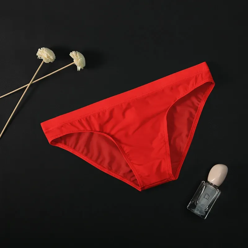 Summer Ice Silk Man Solid Transparent Low Waist Underwear Seamless Breathable Soft Tight Thin Fashion Yong Male U Convex Breifs