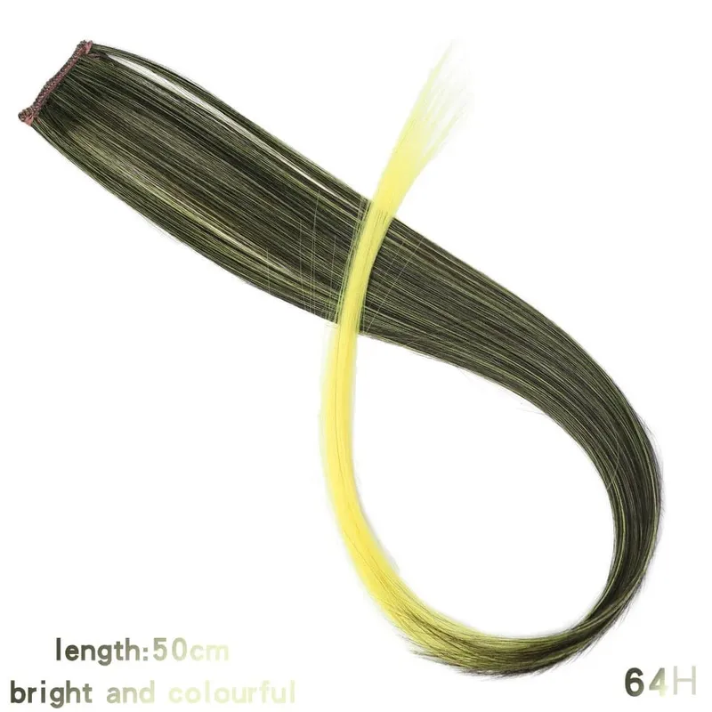 22 Inch Synthetic Colored Highlight Hair Extensions Rainbow Long Straight Hairpieces for Women Kids Girls Purple Pink Blue