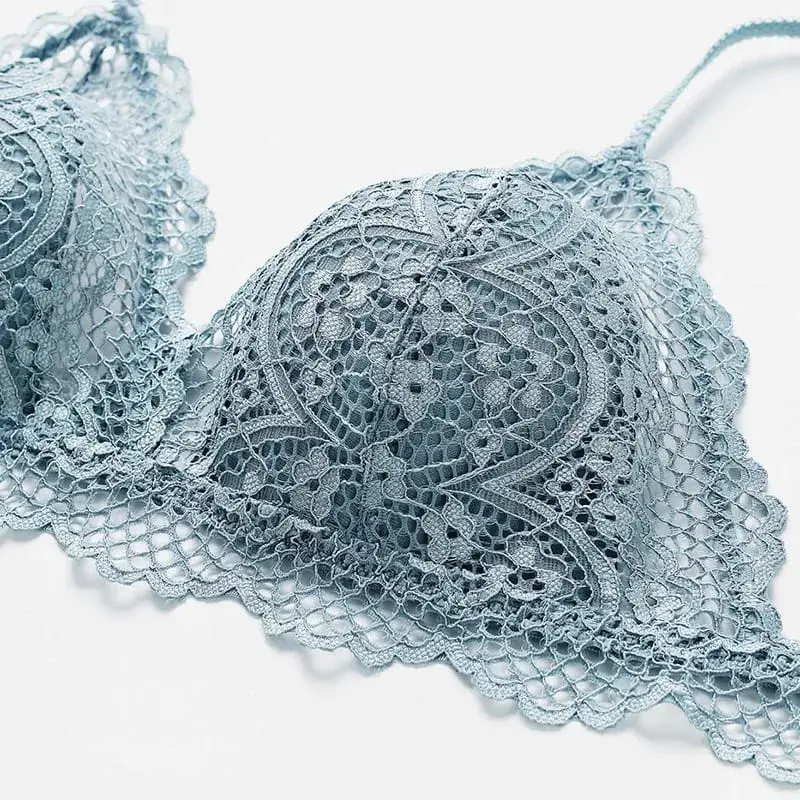 Sexy Hollow Out Lace Triangle Thin Lined Bra without Stones Panty Set Underwear Women Lingerie Bralette