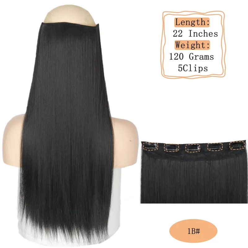 Synthetic 5 Clips Long Water Wave Clip In Hair Extensions Heat Resistant 22Inch One Piece Black Brown Hairpiece For Women