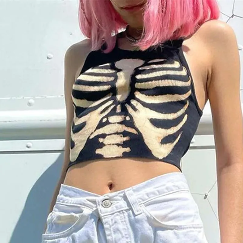 Summer Fashion Skull Y2K Gothic Tank Top E Girl Cropped T Shirts Women Casual Harajuku Skinny Alt Aesthetic Crop Tops Streetwear