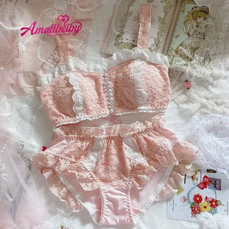 Thin Soft Adjustment Intimates Cotton Young Girl Underwear for Lady Bow Striped Sweet Cute Lolita Style Bra Set Lingerie Femme — image 5
