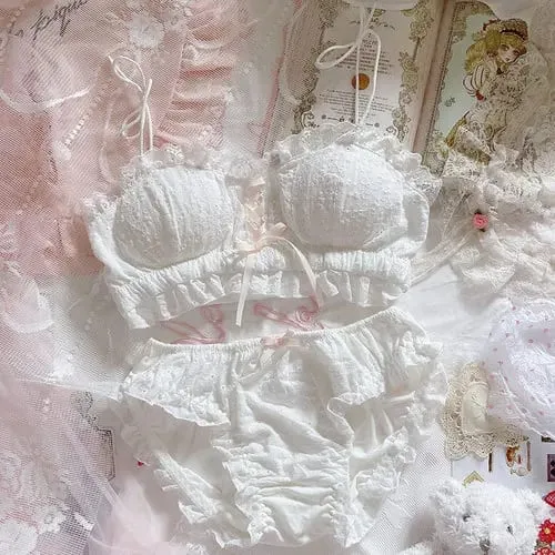 Thin Soft Adjustment Intimates Cotton Young Girl Underwear for Lady Bow Striped Sweet Cute Lolita Style Bra Set Lingerie Femme