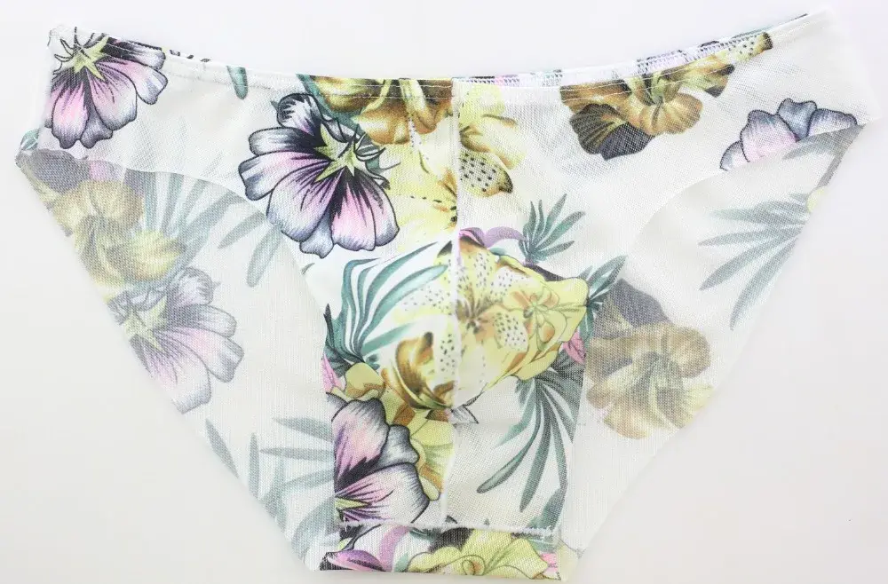 Sexy Men's Briefs Soft Breathable Silk Sexy Print Underwear Men's Hot Hips Up Transparent Jockstrap Colorful Undies Cueca Y03