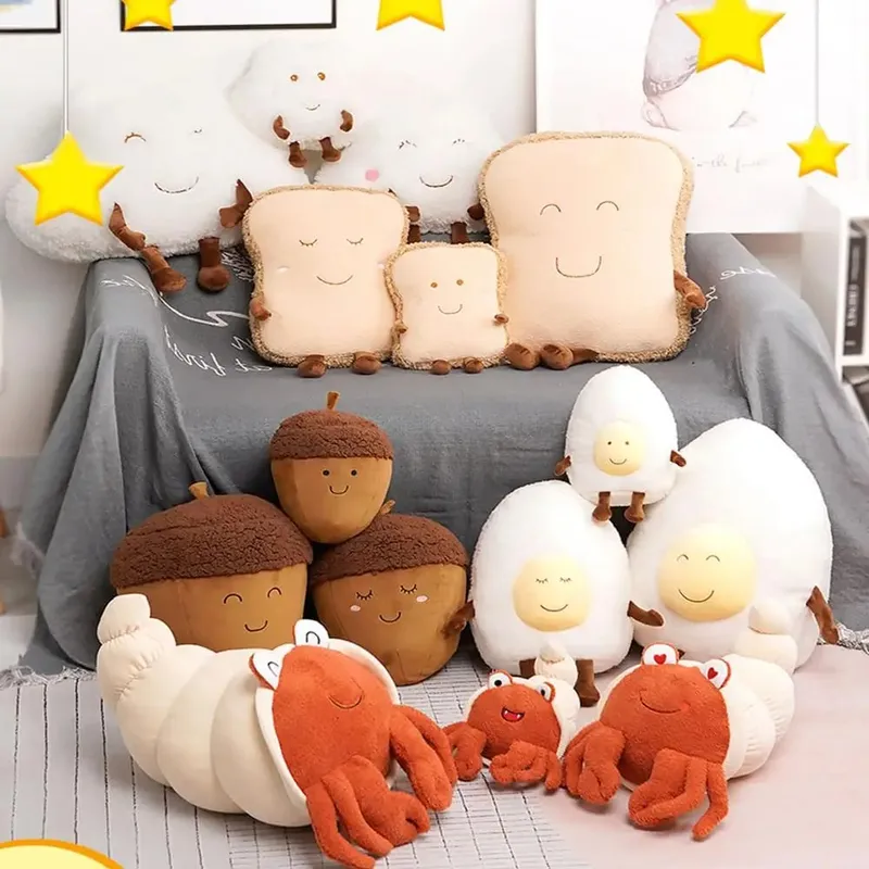 Cute Cloud Plush Pillow Stuffed Soft Creative Family Bread Poached Egg Chestnut Hermit Crab Toy Car Pillow Home Decor Kids Toys — image 2
