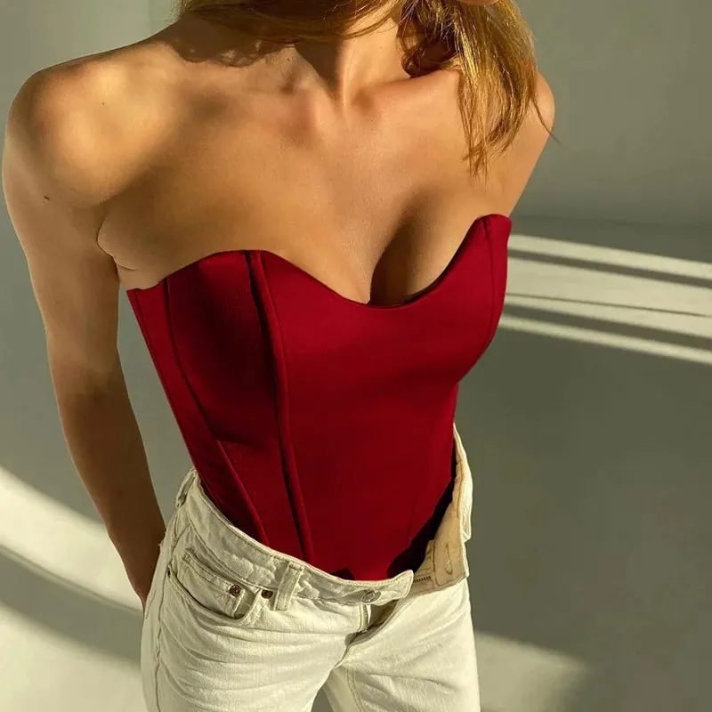 Sexy Women Tube Tops Solid Sleeveless Slim Skinny Corset Cropped Top 2023 Summer Casual Elegant Female Strapless Vest