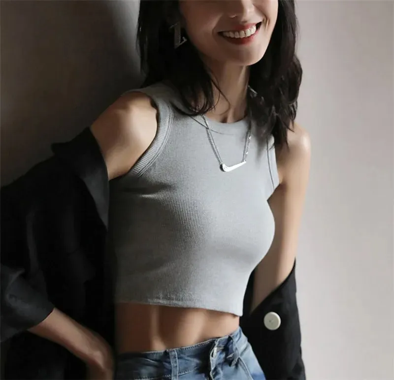 Basic Solid T Shirts Women Slim Halter Neck Off-shoulder Camisole Tops Tees Summer Female Tanks Sleeveless Dropshipping