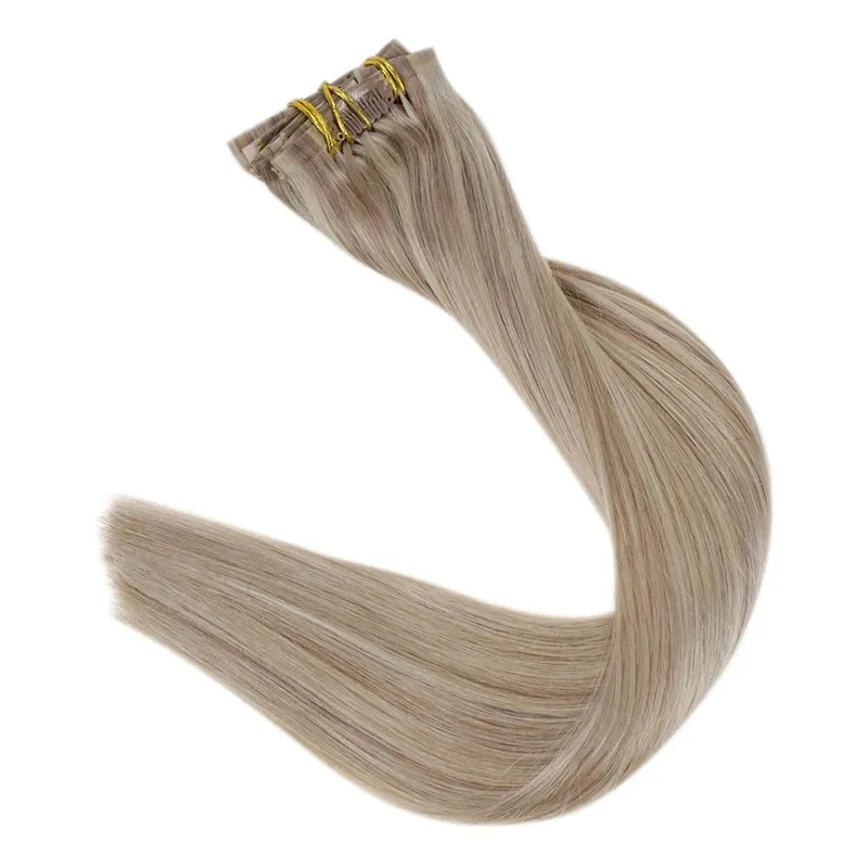 Clip invisibile senza cuciture nelle estensioni dei capelli umani Full Shine 8 pezzi 120 g Colore biondo Remy Balayage — image 8
