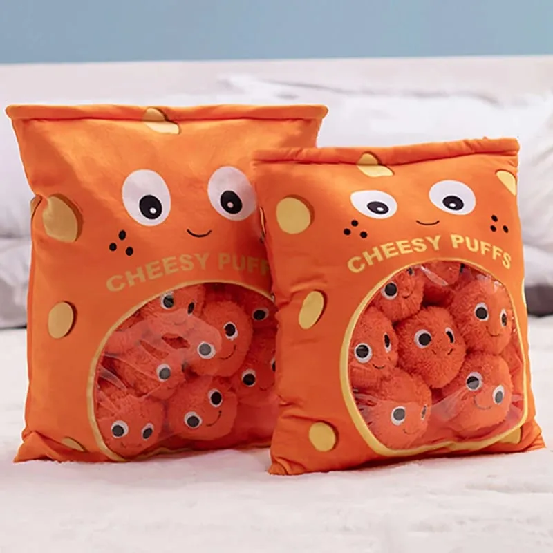 6pcs 9pcs Cute Plush Cheesy Puffs Toy Stuffed Soft A Bag of Snake Puff Pillow Creative Kids Toys Gift for Children