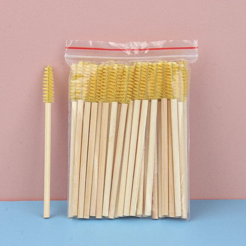 50 Pcs Bamboo Handle Eyelash Brushes Disposable Eyebrow Brush eyelash Extension Mascara Wands Applicator women Makeup Tools