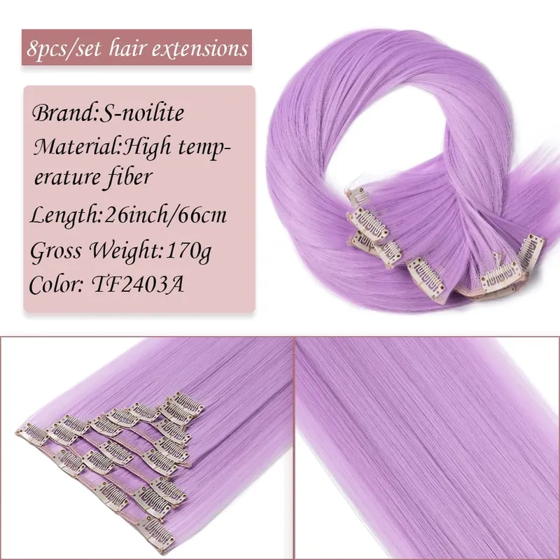 S-noilite Synthetic Clip In Hair Extensions Long Straight Clip In 8pcs/set Hairpieces 26inch Pure Color Pale Blonde Clip In Hair