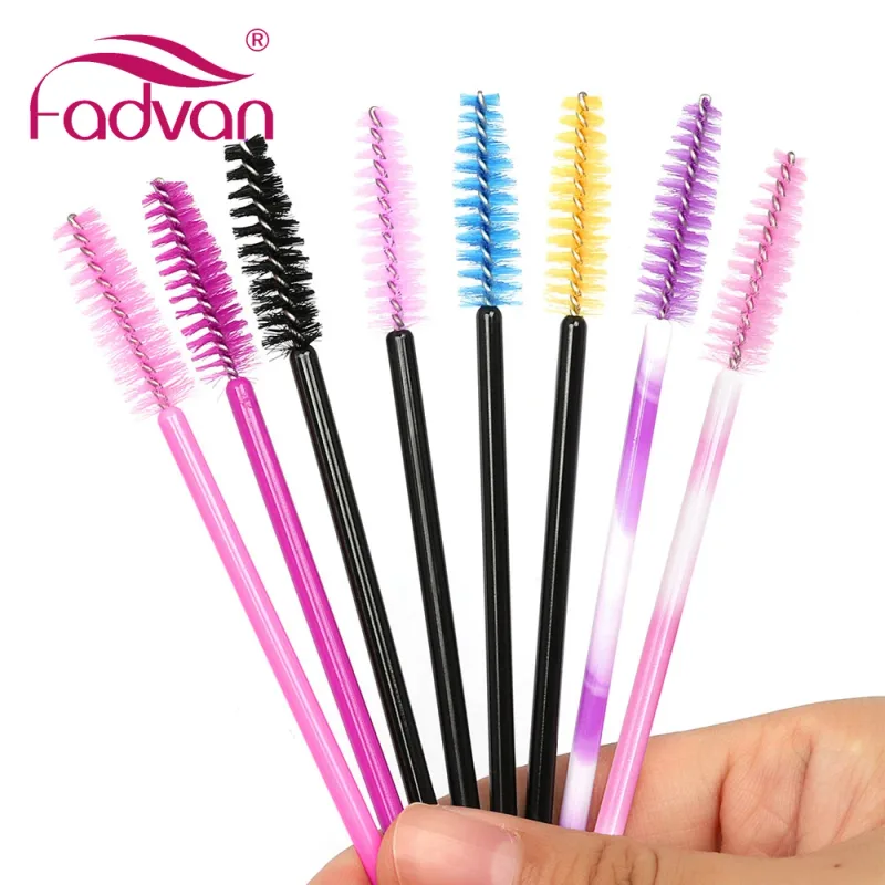 Fadvan 50pcs/Pack Makeup Brushes Plastic Micro Wand False Eyelash Brush Tool Black/Pink/Colored Lash Extension Supplies