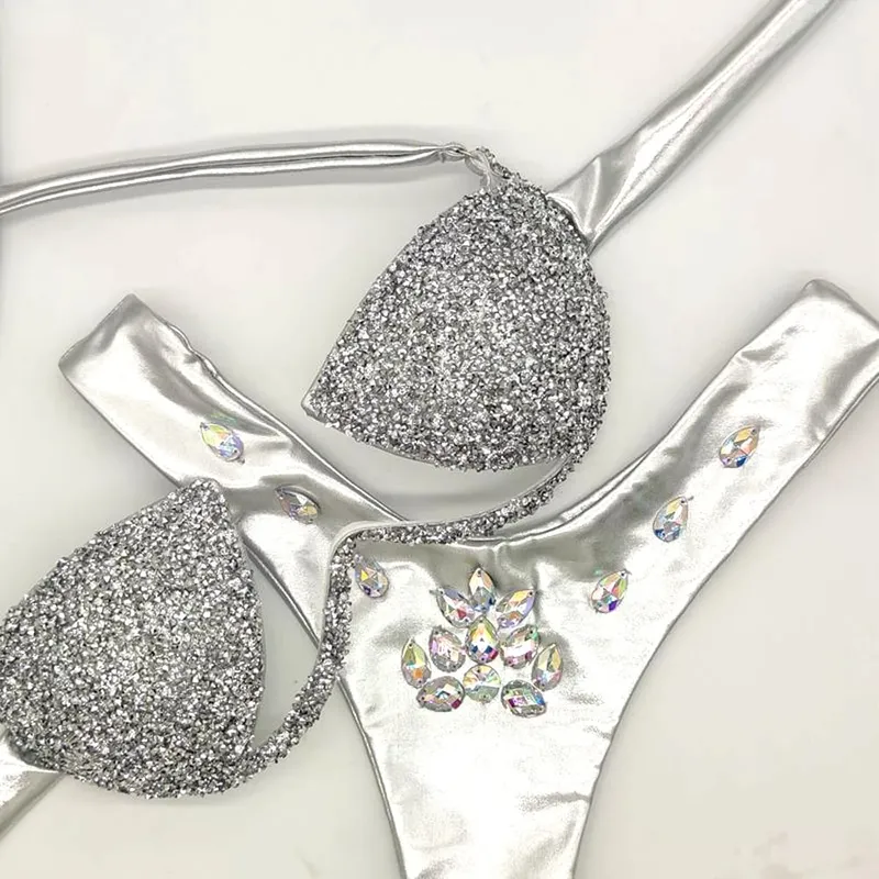 4 Colors Hollow Bikini Set Women Diamante Carnival Bra rhinestone Sexy Night Club Panties Festival Bikini Set Burning Man Outfit
