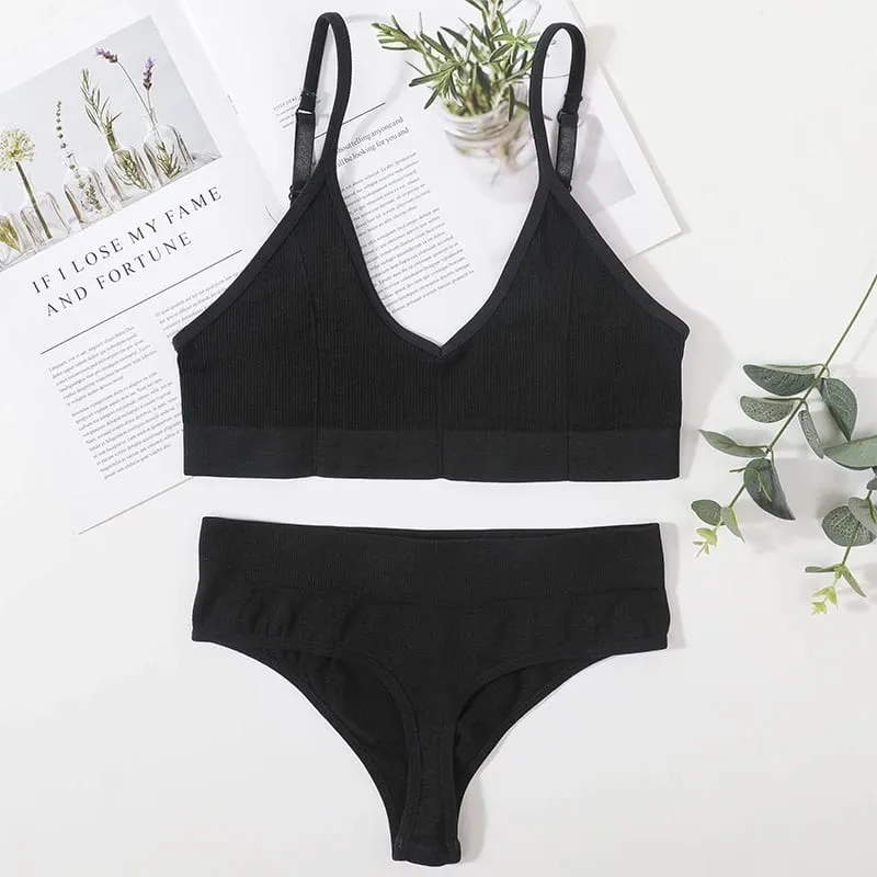 Women Seamless Bra And Panties Set Low Rise Thongs U-Shape Back Crop Top Bralette Comfort Sport Underwear Sexy Lingerie Set