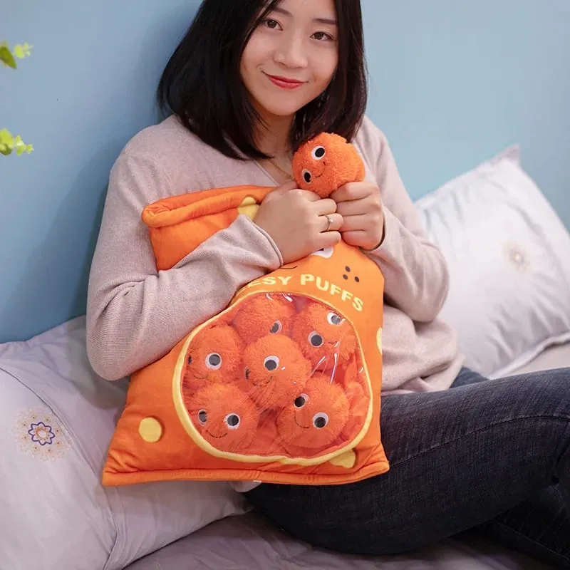 6pcs 9pcs Cute Plush Cheesy Puffs Toy Stuffed Soft A Bag of Snake Puff Pillow Creative Kids Toys Gift for Children