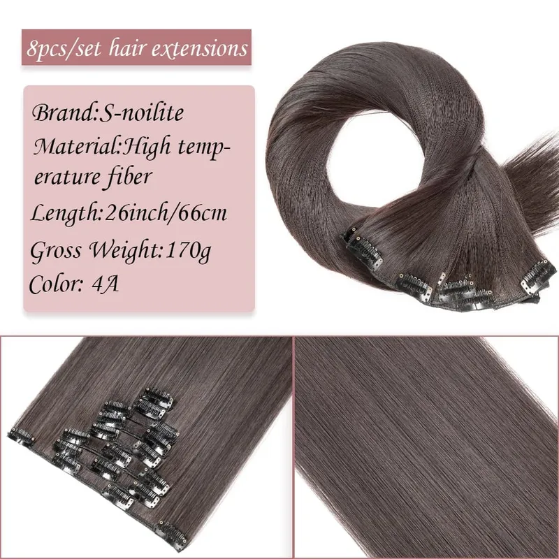 S-noilite Synthetic Clip In Hair Extensions Long Straight Clip In 8pcs/set Hairpieces 26inch Pure Color Pale Blonde Clip In Hair