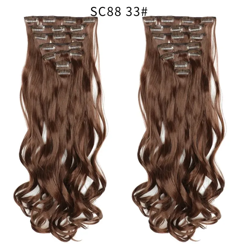 22Inch Curly 16 Clips in Hair Extension Ombre Blue Gray Synthetic Fake Hairpieces Highlight Heat Resistent Fiber For White Women