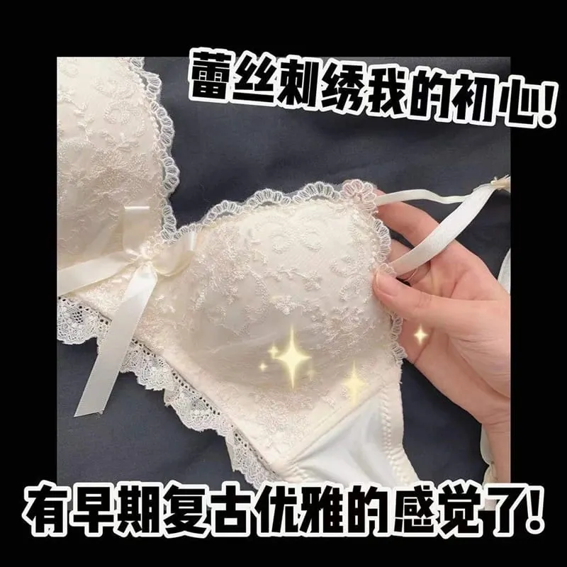 Sexy Lace New Red Underwear Women's Small Breasts Gathered To Show A Big Comfortable Seamless Bra And Panty Set Black Bra