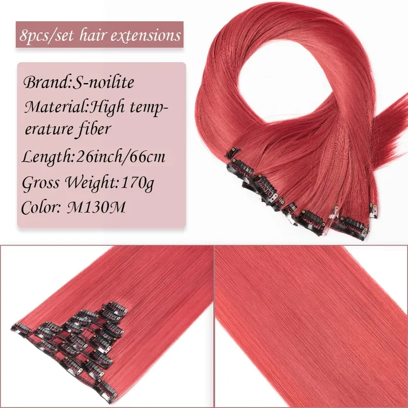 S-noilite Synthetic Clip In Hair Extensions Long Straight Clip In 8pcs/set Hairpieces 26inch Pure Color Pale Blonde Clip In Hair