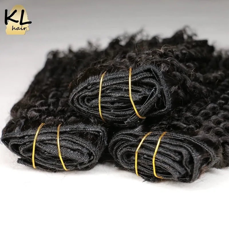KL Kinky Straight Clip in Human Hair Extensions Natural Black Brazilian Remy Human Hair Clip-ins 8Pcs/Set