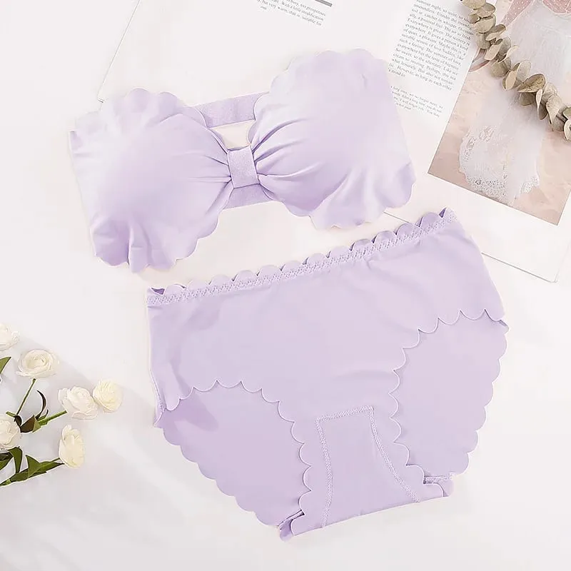 Women Seamless Bra And Panties Set Wire Free Bra Top Push Up Bralette Briefs Japanese Underwear Set Female Sexy Lingerie