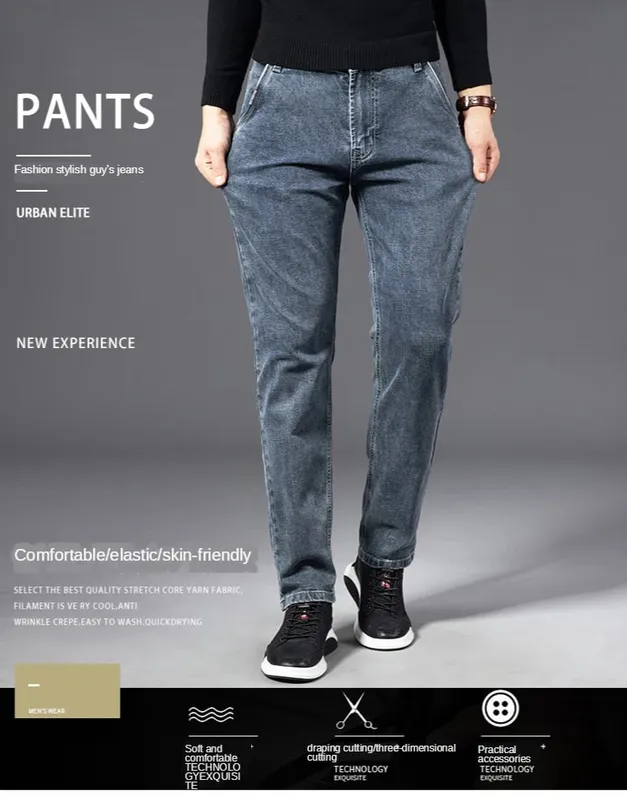 Autumn Summer Denim Jeans Men Straight Stretch Regular Jeans for Man Black Classic Vintage Mens Pant Big Size 29-38 40