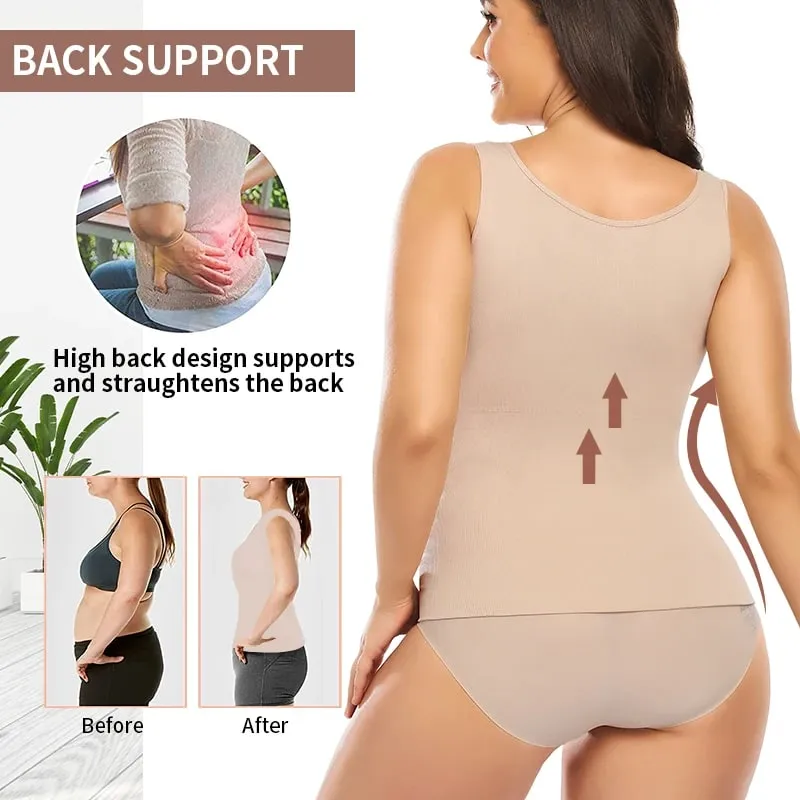 Tank Top untuk Wanita dengan Bra Rak Bra Bawaan Kamisol Dasar Tali Lebar Kasual Pembentuk Atasan Tanpa Lengan dengan Bra yang Dapat Dilepas