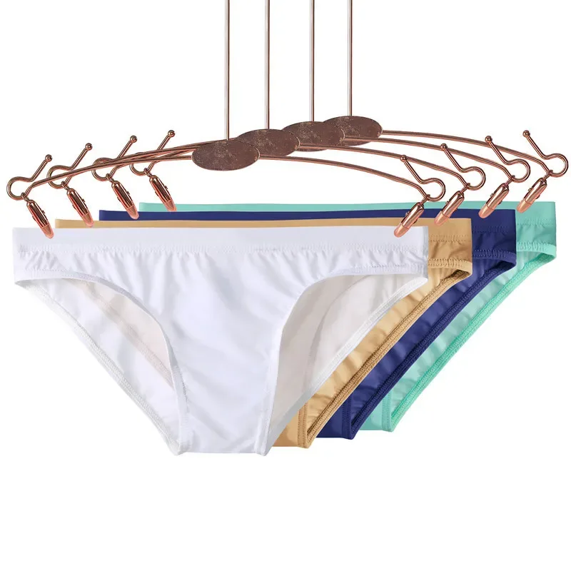Summer Ice Silk Man Solid Transparent Low Waist Underwear Seamless Breathable Soft Tight Thin Fashion Yong Male U Convex Breifs