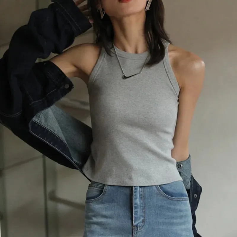 Basic Solid T Shirts Women Slim Halter Neck Off-shoulder Camisole Tops Tees Summer Female Tanks Sleeveless Dropshipping